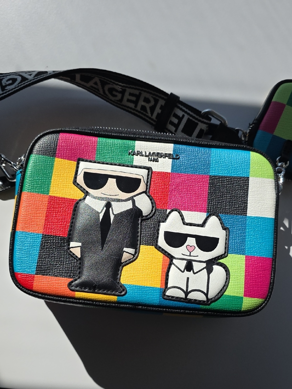 Like NEW Karl Lagerfeld Multicolor Check Crossbody with Karl & Choupette Patches